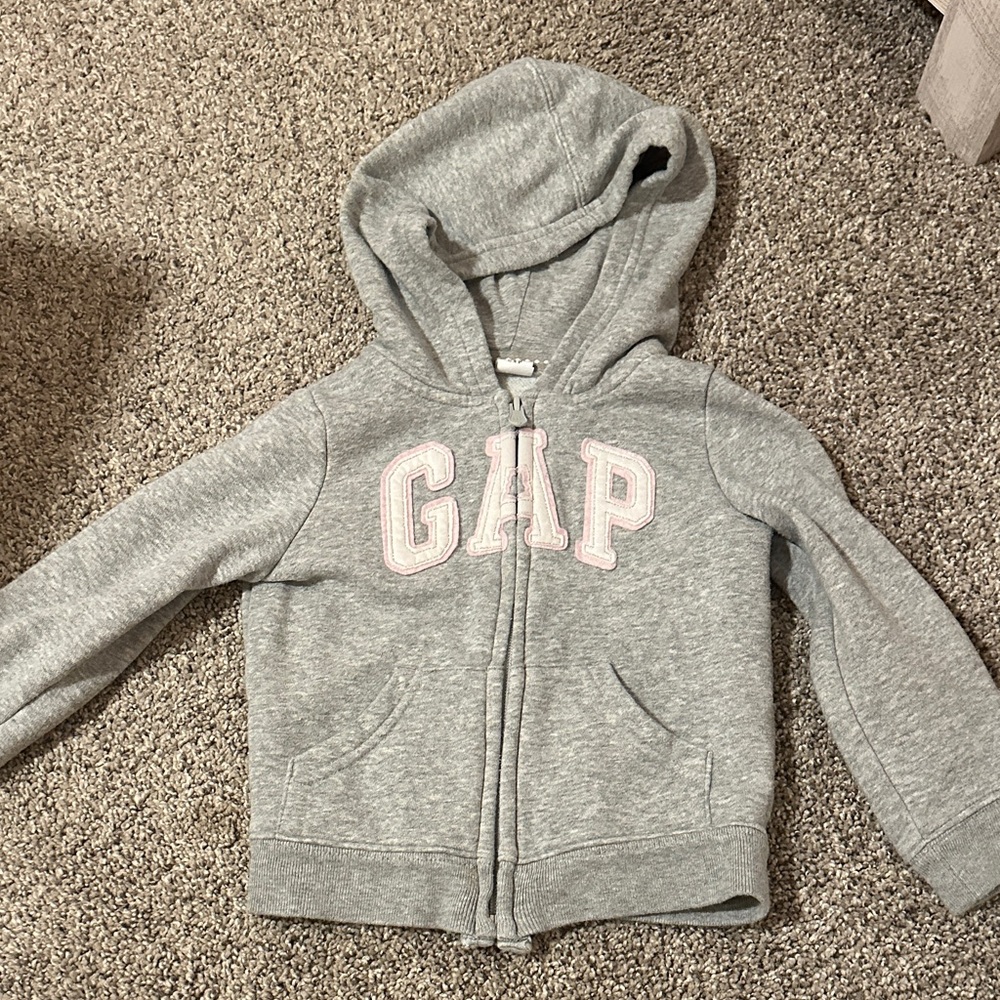 GAP Kids Light Gray Hoodie with Pink Logo